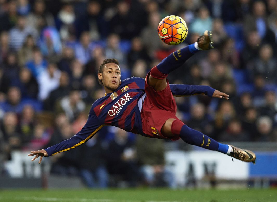 Neymar, one of the stars of FC Barcelona, concentrates on the ball during a league match against city rivals Espanyol on Saturday, January 2. The two Spanish clubs tied 0-0.