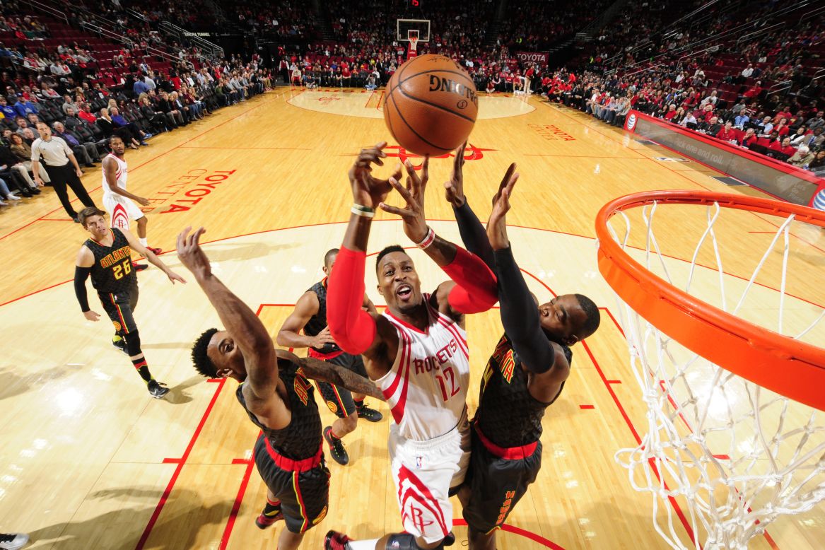Houston center Dwight Howard gets off a shot during a home game against Atlanta on Tuesday, December 29.