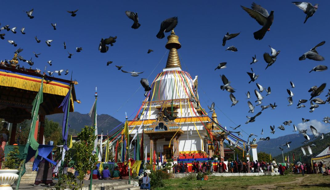 Flanked by India and China, Bhutan has a rich Buddhist culture. The Memorial Chorten Monastery (pictured) is located in Thimphu.