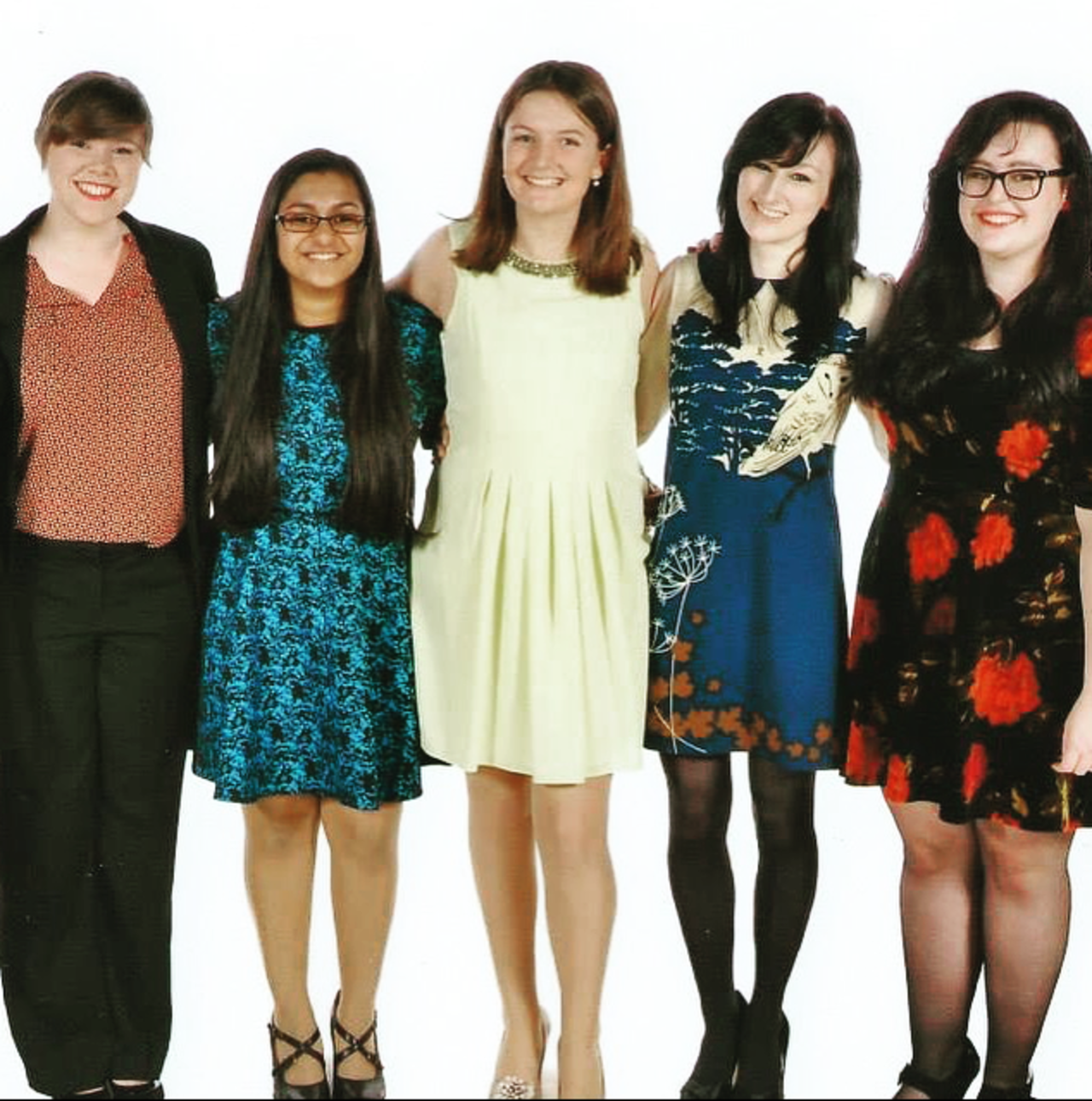Gough credits her circle of close friends as well as her YouTube viewers with helping her deal with the disorder. Pictured are her friends from college: Emily, Ishani, Sophie and Caitlin (with Gough second from right; last names withheld) in November 2014.