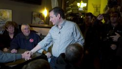 Ted Cruz greets supporters at Charlie's Steakhouse on January 4, 2016, in Carroll, Iowa.