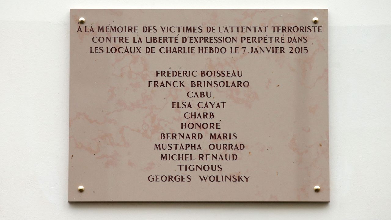A plaque paying tribute to the victims of the Charlie Hebdo attacks -- unveiled on January 5, 2016 -- misspells the name of cartoonist Georges Wolinski.