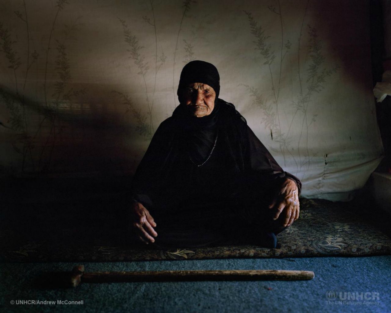 Mental health is an important issue among refugees as people suffer from the loss and trauma of displacement and treatment options remain scarce. Pictured, Khadra Al Halabi, 104, inside her family's shelter at a tented settlement in the Bekaa Valley, Lebanon whose health has deteriorated since being forced to leave her home.