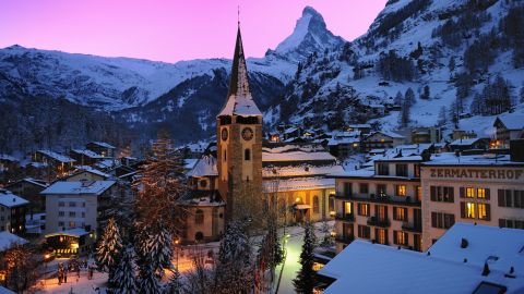 The famed Valais village of Zermatt sits below the iconic Matterhorn peak. The resort is car-free offers upscale boutiques, world-class skiing and a thriving apres-ski scene. 

