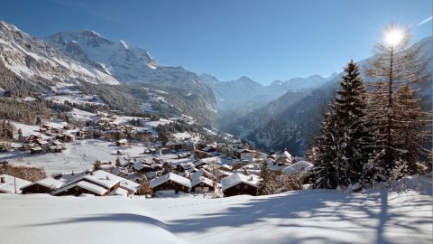 <strong>Wengen (Switzerland):</strong> The classy village of Wengen, which can only be reached by cog railway or cable car, gazes out across the deep Lauterbrunnen valley and up towards the famous 4,000-meter peaks of the Eiger, the Monch and the Jungfrau.