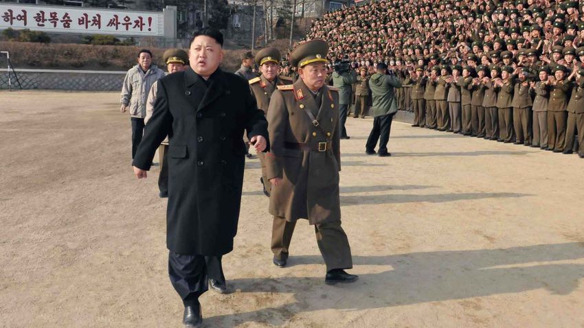 This undated picture released from North Korea's official Korean Central News Agency (KCNA) on January 12, 2014 shows North Korean leader Kim Jong-Un (front L) inspecting the command of Korean People's Army (KPA) Unit 534.    AFP PHOTO / KCNA via KNS    REPUBLIC OF KOREA OUT   THIS PICTURE WAS MADE AVAILABLE BY A THIRD PARTY. AFP CAN NOT INDEPENDENTLY VERIFY THE AUTHENTICITY, LOCATION, DATE AND CONTENT OF THIS IMAGE. THIS PHOTO IS DISTRIBUTED EXACTLY AS RECEIVED BY AFP    ---EDITORS NOTE--- RESTRICTED TO EDITORIAL USE - MANDATORY CREDIT "AFP PHOTO / KCNA VIA KNS" - NO MARKETING NO ADVERTISING CAMPAIGNS - DISTRIBUTED AS A SERVICE TO CLIENTS        (Photo credit should read KNS/AFP/Getty Images)