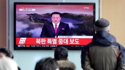 SEOUL, SOUTH KOREA - JANUARY 06:  South Korean watch a television broadcast reporting the North Korea's Hydrogen Bomb Test at the Seoul Railway Station on January 6, 2016 in Seoul, South Korea. North Korea confirmed it has conducted a hydrogen bomb test after South Korea's Metrological Administration detected an 'artificial earthquake' near  Punggye-ri, North Korea's main nuclear testing site on January 6, 2015.  (Photo by Chung Sung-Jun/Getty Images)
