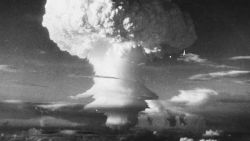 6th November 1952:  Characteristic mushroom shaped cloud begins formation after the first H-Bomb explosion (US) at Eniwetok Atoll in the Pacific.  (Photo by Three Lions/Getty Images)