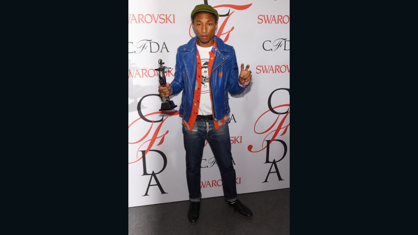 NEW YORK, NY - JUNE 01:  Singer Pharrell Williams poses on the winners walk at the 2015 CFDA Fashion Awards at Alice Tully Hall at Lincoln Center on June 1, 2015 in New York City.  (Photo by Larry Busacca/Getty Images)