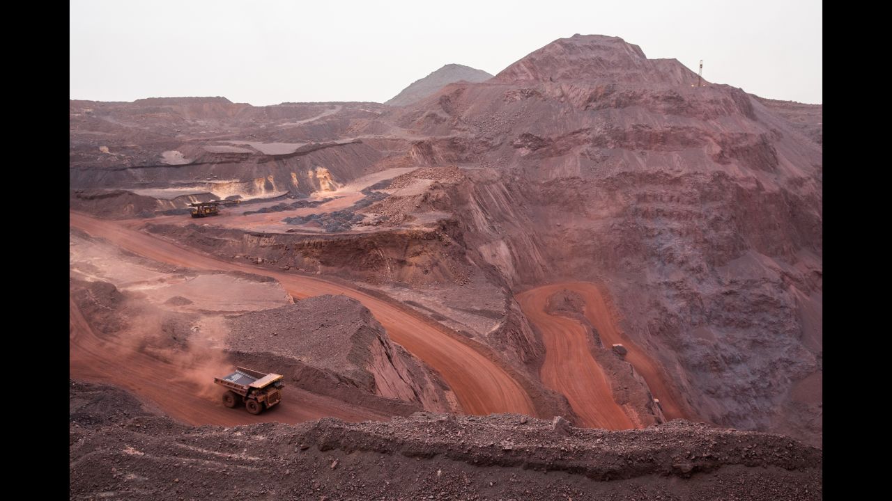 A truck transports iron ore at a mine in Zouérat, Mauritania.