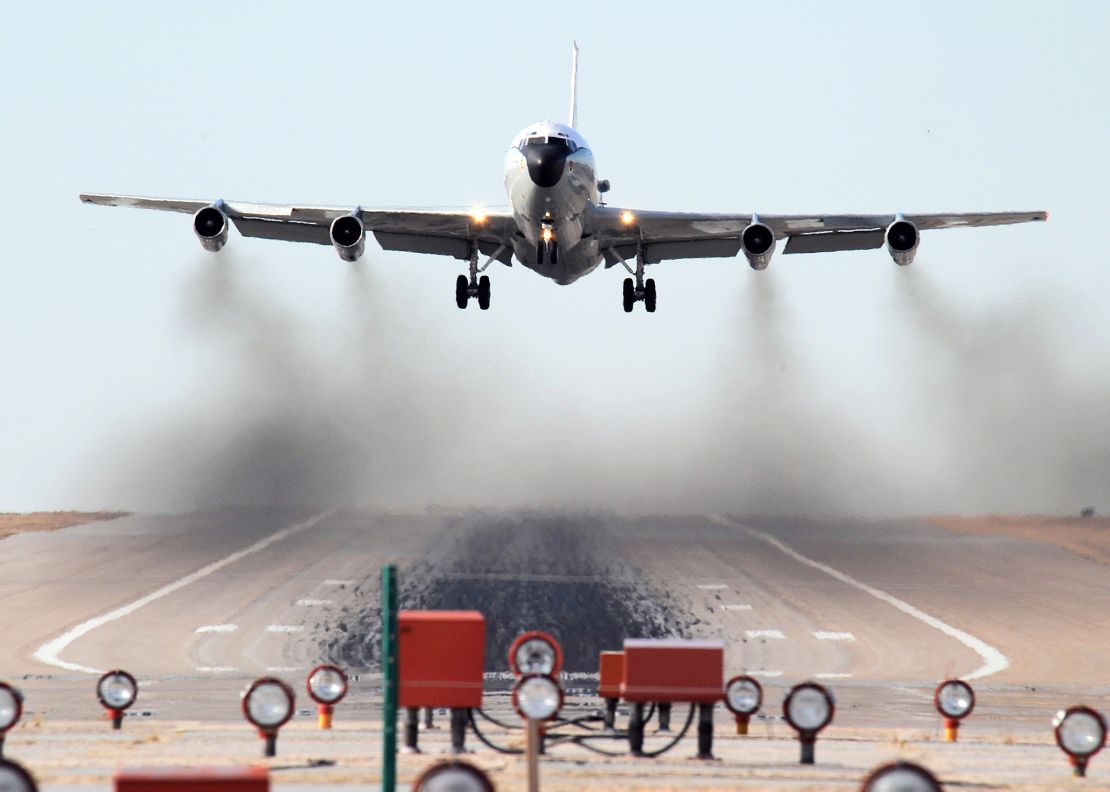 An WC-135W Constant Phoenix aircraft performs touch 'n go landing exercises at Offutt Air Force Base.