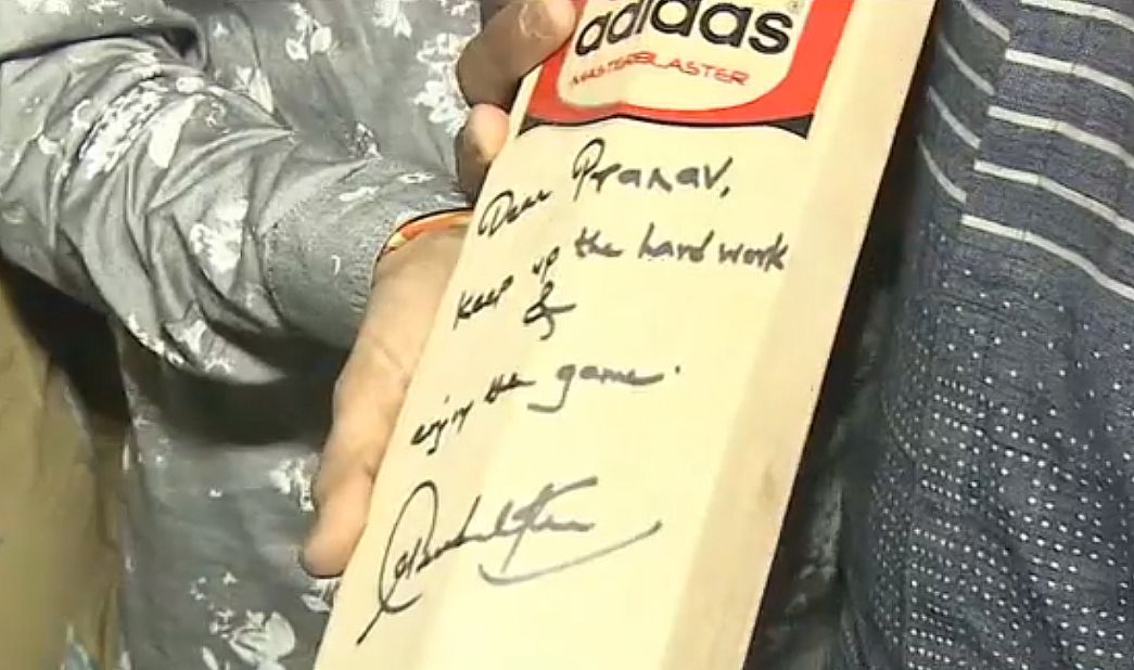 Pranav also received a signed bat from Tendulkar. The 42-year-old retired from cricket in November 2013 and is the highest run-scorer in both Test and One-Day international matches.