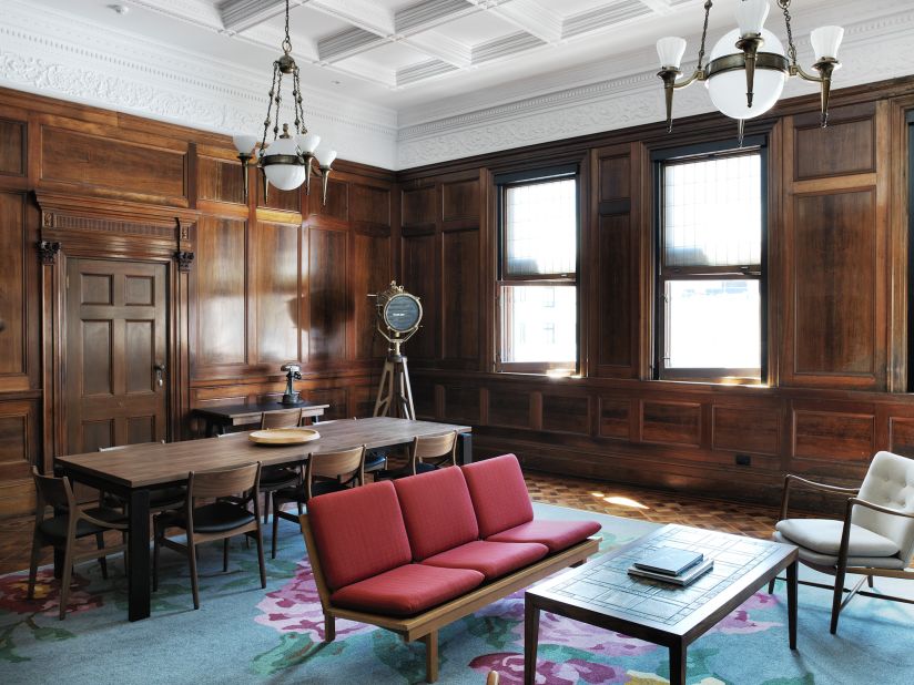 The Old Clare Hotel is a 62-room boutique property made up of two heritage-listed buildings -- an old pub and the Carlton Breweries administration building. The fanciest room is the 100-square-meter Cub suite (pictured), located in the former Carlton Breweries boardroom. 