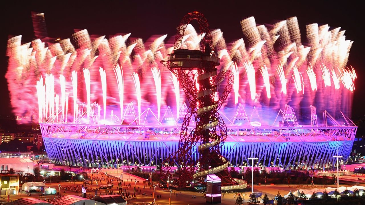 Fireworks over the Olympic Stadium during the Opening Ceremony at London's Olympic Park in 2012.