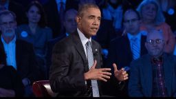 US President Barack Obama speaks at a town hall meeting with CNN's Anderson Cooper on reducing gun violence at George Mason University in Fairfax, Virginia, on January 7, 2016. Obama announced limited measures two days ago to tackle rampant US gun violence and called on Americans to punish lawmakers who oppose more meaningful reforms.   AFP PHOTO/ NICHOLAS KAMM / AFP / NICHOLAS KAMM        (Photo credit should read NICHOLAS KAMM/AFP/Getty Images)