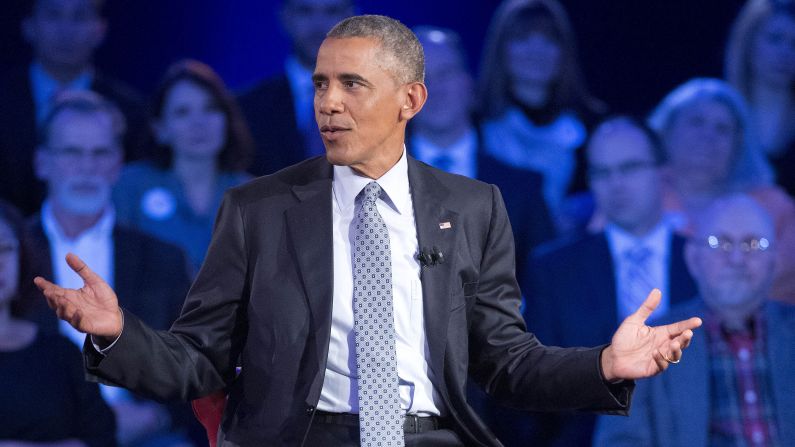 Obama answers questions during the televised event. The President said that he would be happy to meet with representatives of the National Rifle Association, which declined to take part in the town-hall meeting even though other gun-rights advocates did attend.