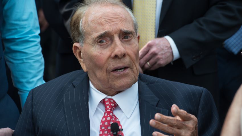 Former US Senator and presidential candidate Bob Dole attends a ceremony marking the 70th anniversary of the Allied Forces victory over Japan in the Pacific at the World War II Memorial in Washington, DC, on September 2, 2015.