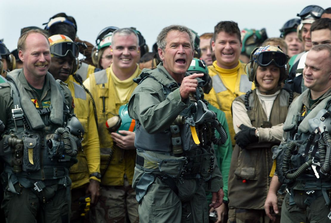 President George W. Bush displayed the "git 'er done" attitude on an aircraft carrier in 2003, where he declared "Mission Accomplished" in Iraq.