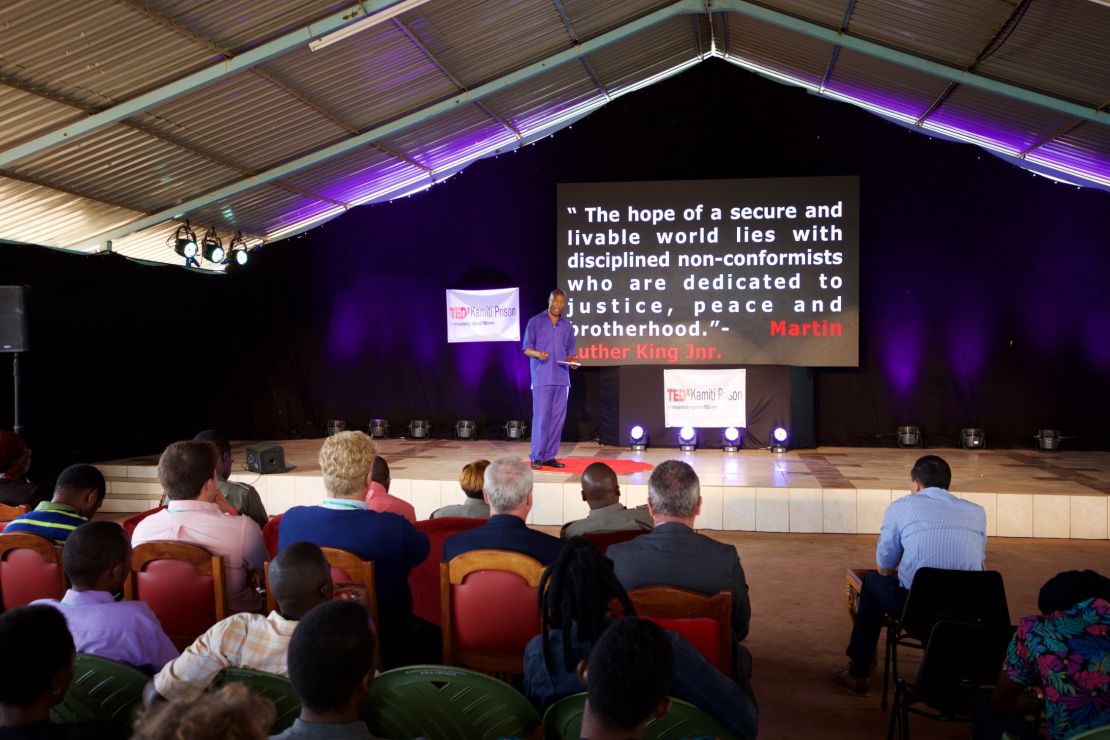 Ouko, speaking at TEDxKamitiPrison, discussing his inspirations and his anti-crime initiaitive.