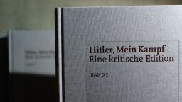 MUNICH, GERMANY - JANUARY 08:  Copies of the new critical edition of Adolf Hitler's "Mein Kampf" are displayed prior to the book launch at the Institut fuer Zeitgeschichte (Institute for Contemporary History)on January 8, 2016 in Munich, Germany. The new edition, which augments Hitler's original text with critical analysis, is the first new publication of the book in Germany since World War II. The state of Bavaria held the copyright to the book and prohibited publication, though the copyright expired on January 1 of this year. Adolf Hitler wrote "Mein Kampf", which is both an autobiography and a presentation of his political views, while he was a prisoner in Germany in the 1920s.  (Photo by Johannes Simon/Getty Images)