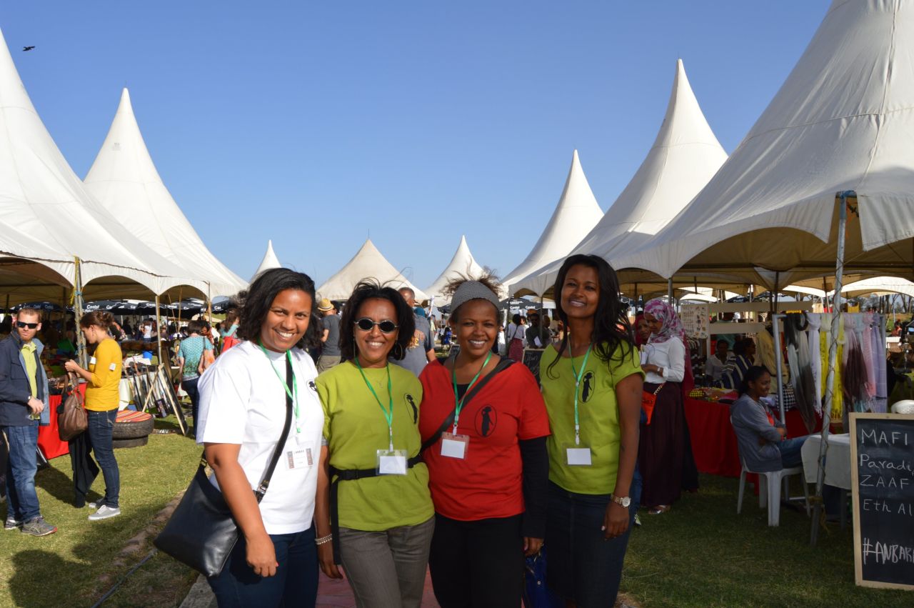 Abeba Nerayo (in red) with her co-founders of Anbar marketplace. The event which started in 2014 now gathers 80 vendors two to four times a year.