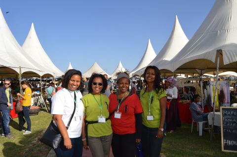 Abeba Nerayo (in red) with her co-founders of Anbar marketplace. The event which started in 2014 now gathers 80 vendors two to four times a year.
