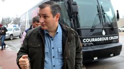 Republican presidential candidate U.S. Sen. Ted Cruz (R-TX)  from Texas and 2016 presidential candidate, arrives at a campaign stop on his 'Cruzin to Caucus' bus tour on January 7, 2016 in Humboldt, Iowa.