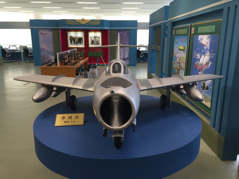 Exhibits at the North Korean Science and Technology Center include this fighter jet.