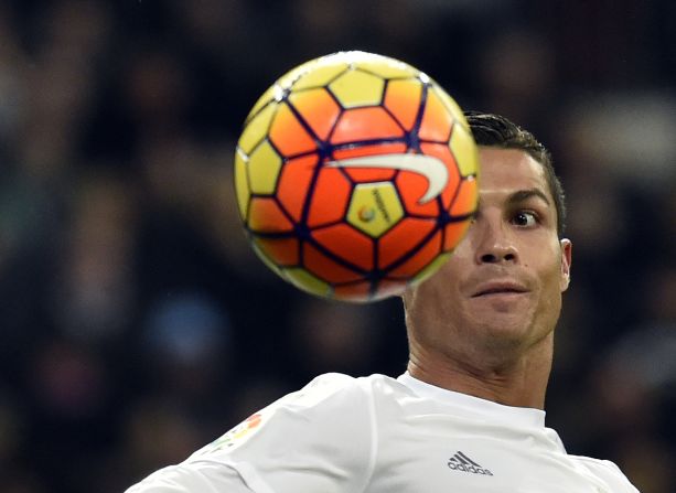 Cristiano Ronaldo eyes the ball during Real Madrid's comfortable win. The Portuguese marksman failed to score despite being presented with a number of opportunities.
