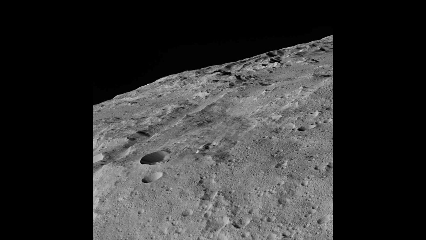You get a close-up view of the southern part of Ceres in this image taken on December 10, 2015. You can see craters, troughs and grooves.  The spacecraft took these images while it was about 240 miles (385 kilometers) above Ceres, its lowest ever orbit. Dawn will remain at this altitude for the rest of its mission.