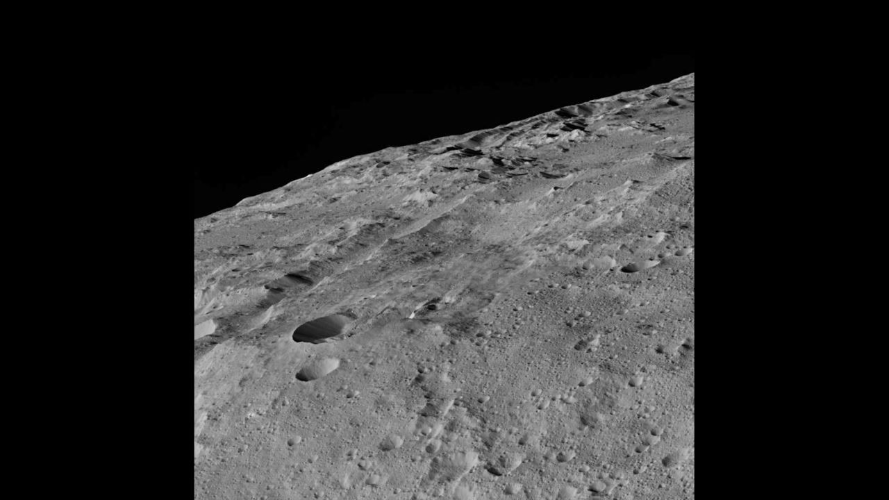 You get a close-up view of the southern part of Ceres in this image taken on December 10, 2015. You can see craters, troughs and grooves.  The spacecraft took these images while it was about 240 miles (385 kilometers) above Ceres, its lowest ever orbit. Dawn will remain at this altitude for the rest of its mission.