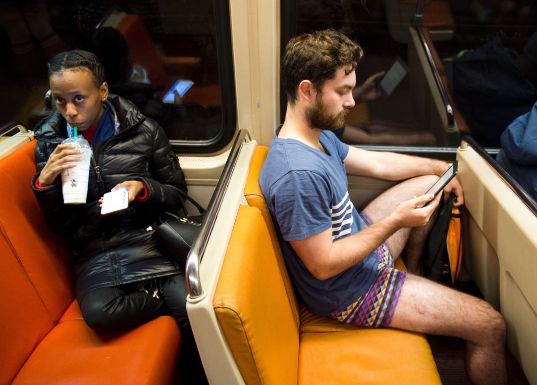 A man rides the Metro in Washington.