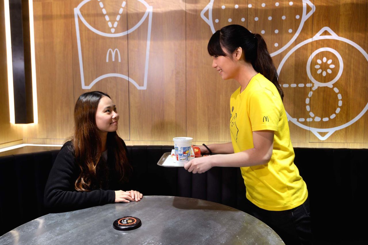 McDonald's Next offers table service after 6 p.m. and premium coffee blends. The branch has also been fitted out with cell phone charging platforms, free Wi-Fi and self-order kiosks.