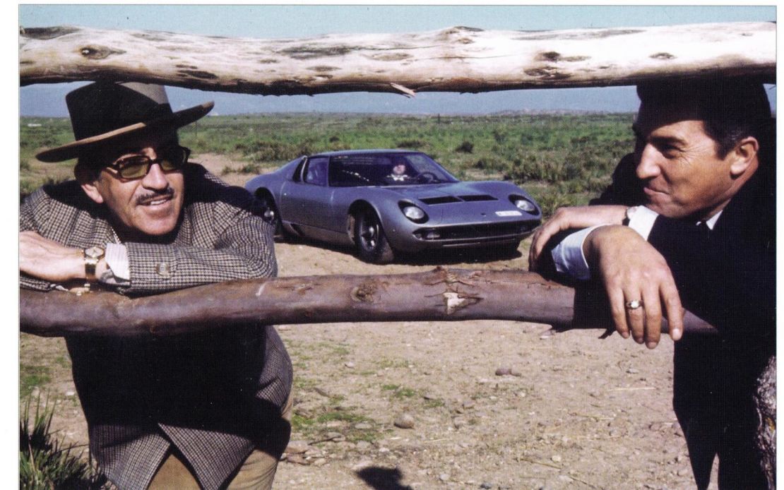 Ferruccio Lamborghini with Don Eduardo Miura of Spain, who raised the fighting bulls that gave their name to the Miura. 