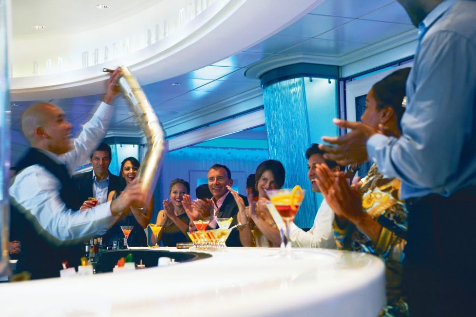 Celebrity Cruises has a soft spot for showy mixology. At Martini Bar and Crush, bartenders channel their inner Tom Cruise and put on displays straight out of the movie "Cocktail." 