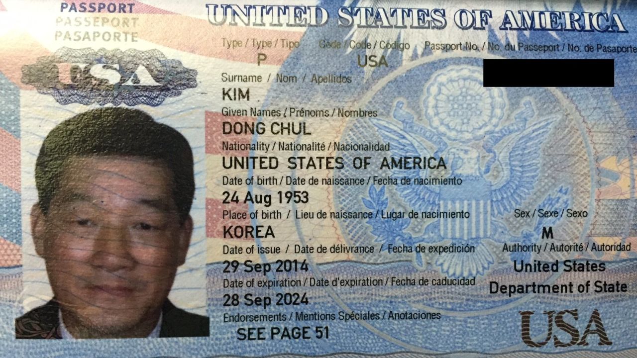 A copy of Kim Dong Chul's passport provided by North Korea.