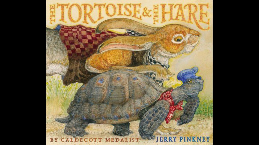 <strong>Coretta Scott King - Virginia Hamilton Award for Lifetime Achievement:</strong> Jerry Pinkney. His book "The Tortoise & the Hare" is shown here. 