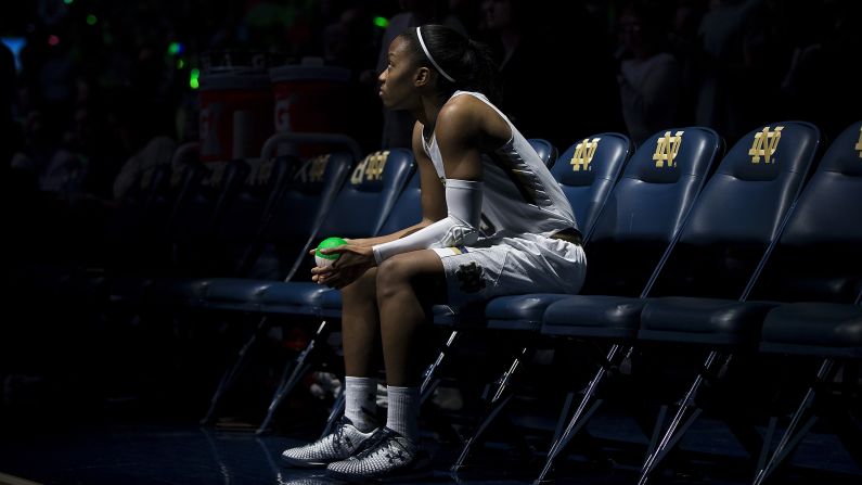 Notre Dame guard Lindsay Allen is introduced before a home game Sunday, January 10, in South Bend, Indiana.