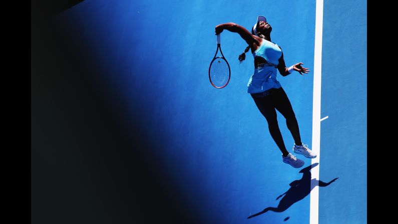 Sloane Stephens serves to Julia Gorges in the final of the ASB Classic, which was played Saturday, January 9, in Auckland, New Zealand. Stephens won in straight sets.