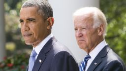U.S. President Barack Obama (L) joined by Vice President Joe Biden delivers a statement on Syria in the Rose Garden of the White House on August 31, 2013 in Washington, DC. Obama states that he will seek Congressional authorization for the U.S. to take military action following the events in Syria.
