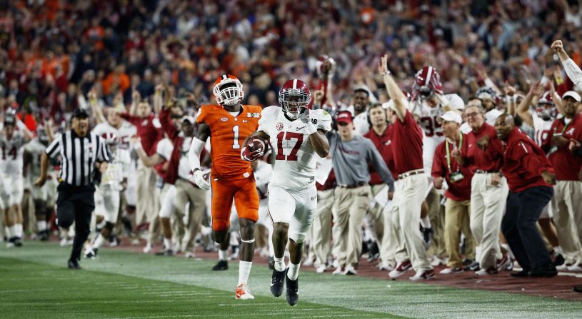 Alabama's Kenyan Drake returns a kickoff 95 yards for a touchdown late in the championship game of the College Football Playoff on Monday, January 11. Drake and the Crimson Tide defeated Clemson 45-40 in Glendale, Arizona. It is their fourth national title in the last seven years. 