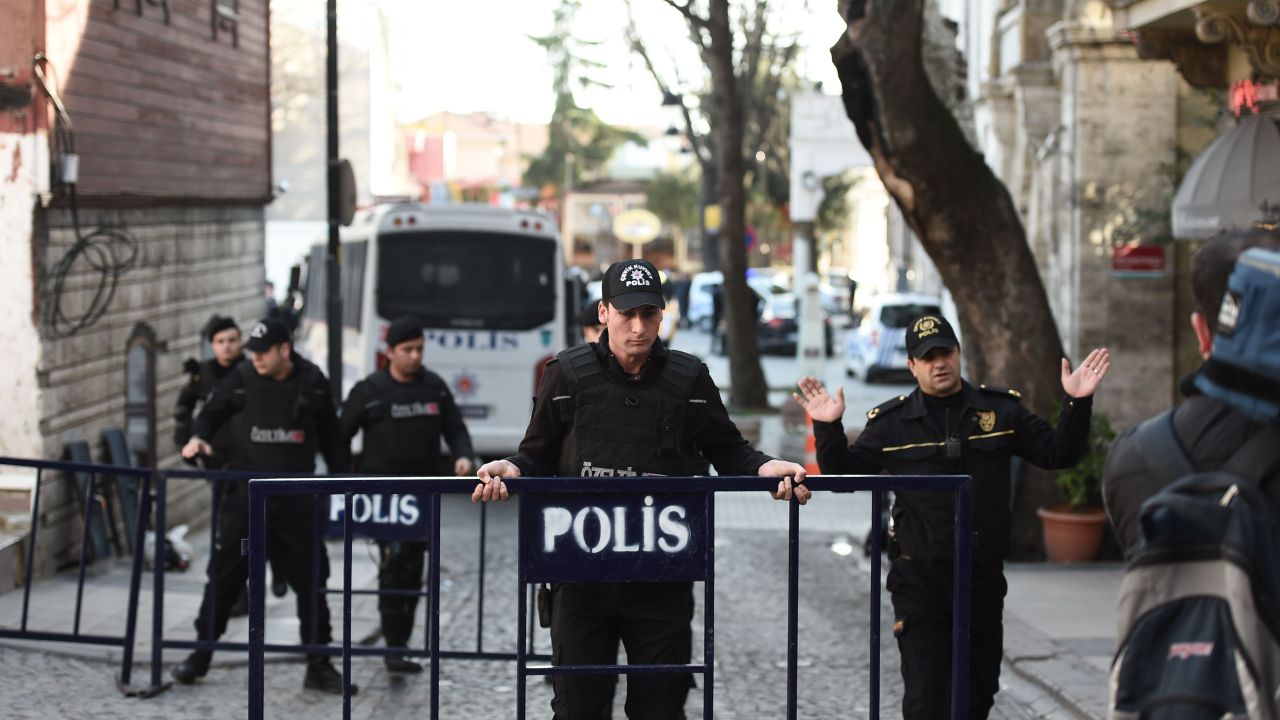 Turkish police cordon off a street in Istanbul.
