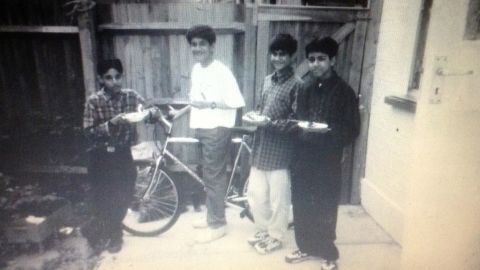 Siddhartha Dhar (on bike) with his local friends. Photo provided by Dhar's sister, Konika Dhar.