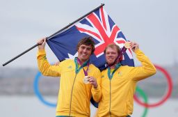 Oatley's funds helped Iain Jensen (left) and Nathan Outteridge to win 49er gold for Australia at London 2012.