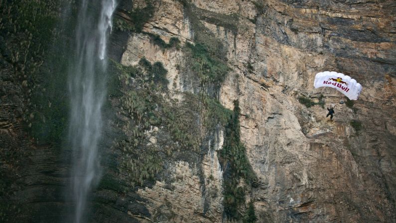 Cedric Dumont jumps from the top of Peru's Gocta in August 2012.