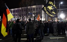 Protesters from the PEGIDA movement  attend a rally in Leipzig in January.