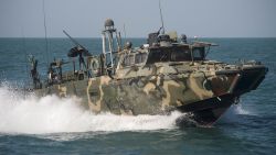 151026-N-CJ186-098
ARABIAN GULF (Oct. 26 2015) Riverine Command Boat (RCB) 802, assigned to Combined Task Group (CTG) 56.7, conducts patrol operations in the Arabian Gulf. RCBs were originally used in shallow-water and tropic environments, now joining operation in the U.S. 5th Fleet area of responsibility, these boats have been repurposed for open-sea patrol.  CTG 56.7 conducts maritime security operations to ensure freedom of movement for strategic shipping and Naval vessels operating in the inshore and coastal areas in the 5th Fleet area of responsibility. (U.S. Navy photo by Mass Communication Specialist 2nd Class Torrey W. Lee/Released)
