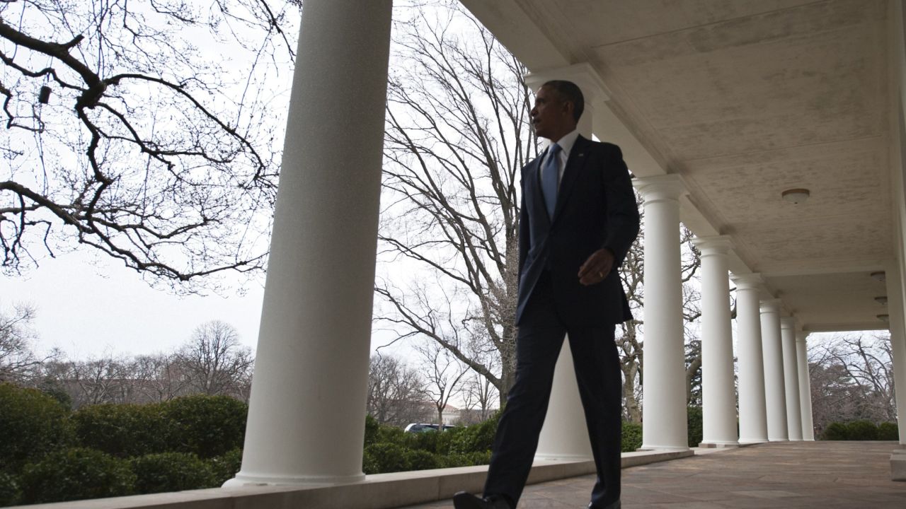 President Barack Obama walks through the Colonnade from the Oval Office on January 12, 2016, ahead of his final State of the Union address later that day.