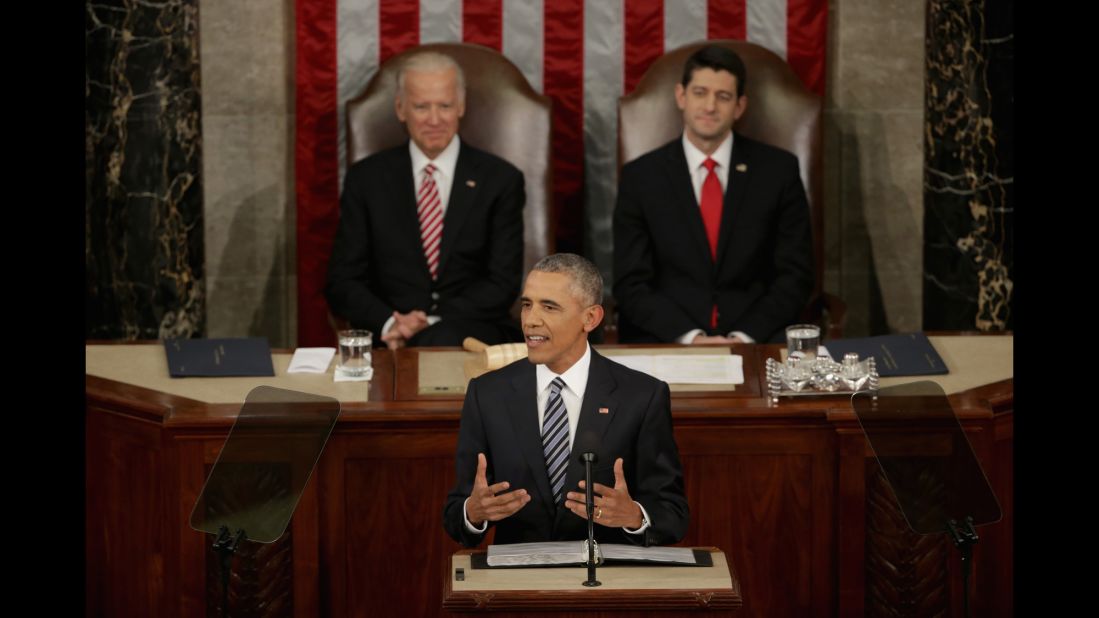 Vice President Joe Biden and House Speaker Paul Ryan listen as Obama delivers his address.