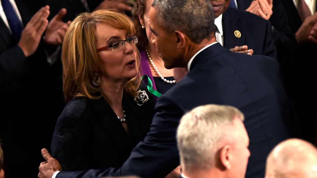Obama greets former Arizona Rep. Gabrielle Giffords.